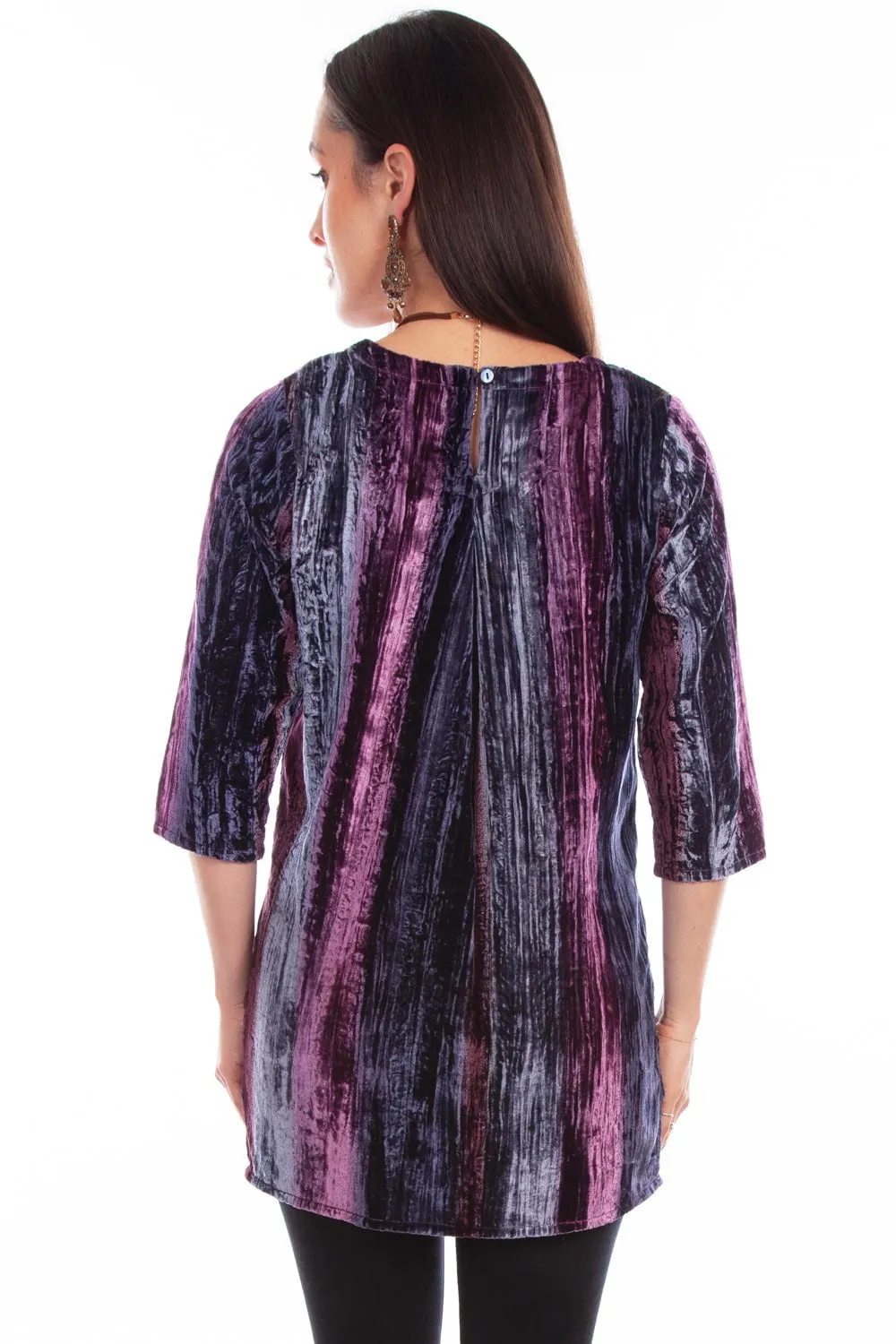 Tall Length Scully Womens Vibrant Velvet Plum Nylon Viscose 3/4 Sleeve S/S Tunic