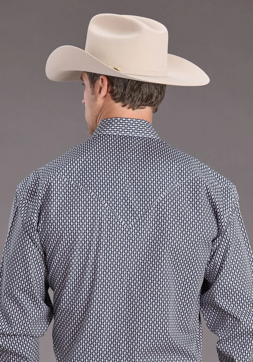 Comfort Stretch Lightweight Layers Stetson Mens Running Diamonds Blue 100% Cotton L/S Shirt