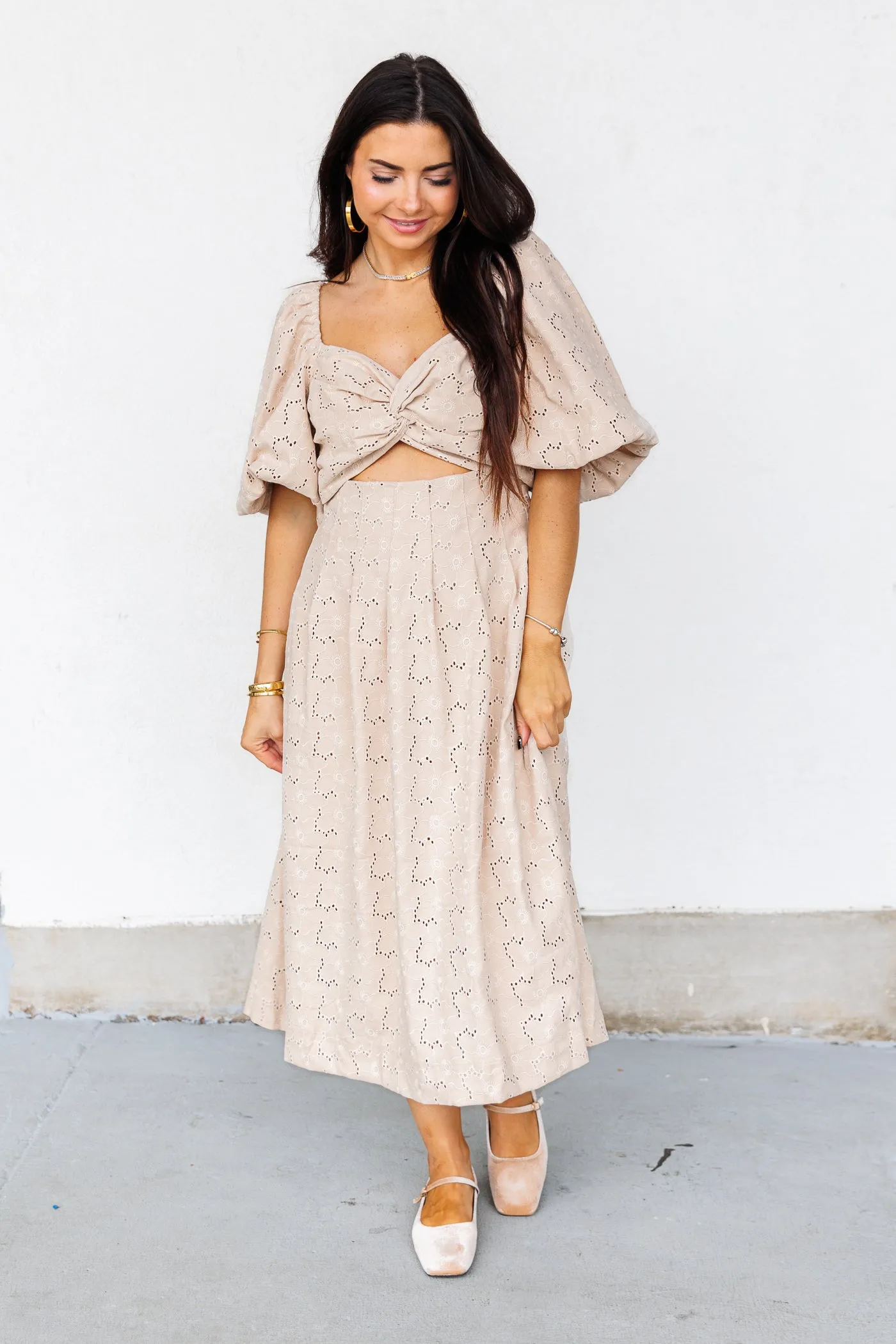 Muted Tones Raglan-Sleeve ANNA MIDI DRESS