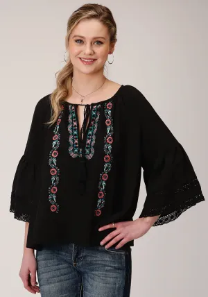 Trendy Look Roper Womens Black 100% Cotton Peasant 3/4 Sleeve Blouse Roper Womens Black 100% Cotton Peasant 3/4 Sleeve Blouse Tear Resistant Reinforcement Lightweight Layer