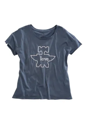 Trendy Look Tin Haul Womens Love Anvil Logo Denim Blue 100% Cotton S/S T-Shirt Trendy Comfort Tin Haul Womens Love Anvil Logo Denim Blue 100% Cotton S/S T-Shirt