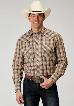 Trendy looks Roper Mens 1970 Plaid Brown Cotton Blend L/S Shirt Multi Pocket Design Roper Mens 1970 Plaid Brown Cotton Blend L/S Shirt