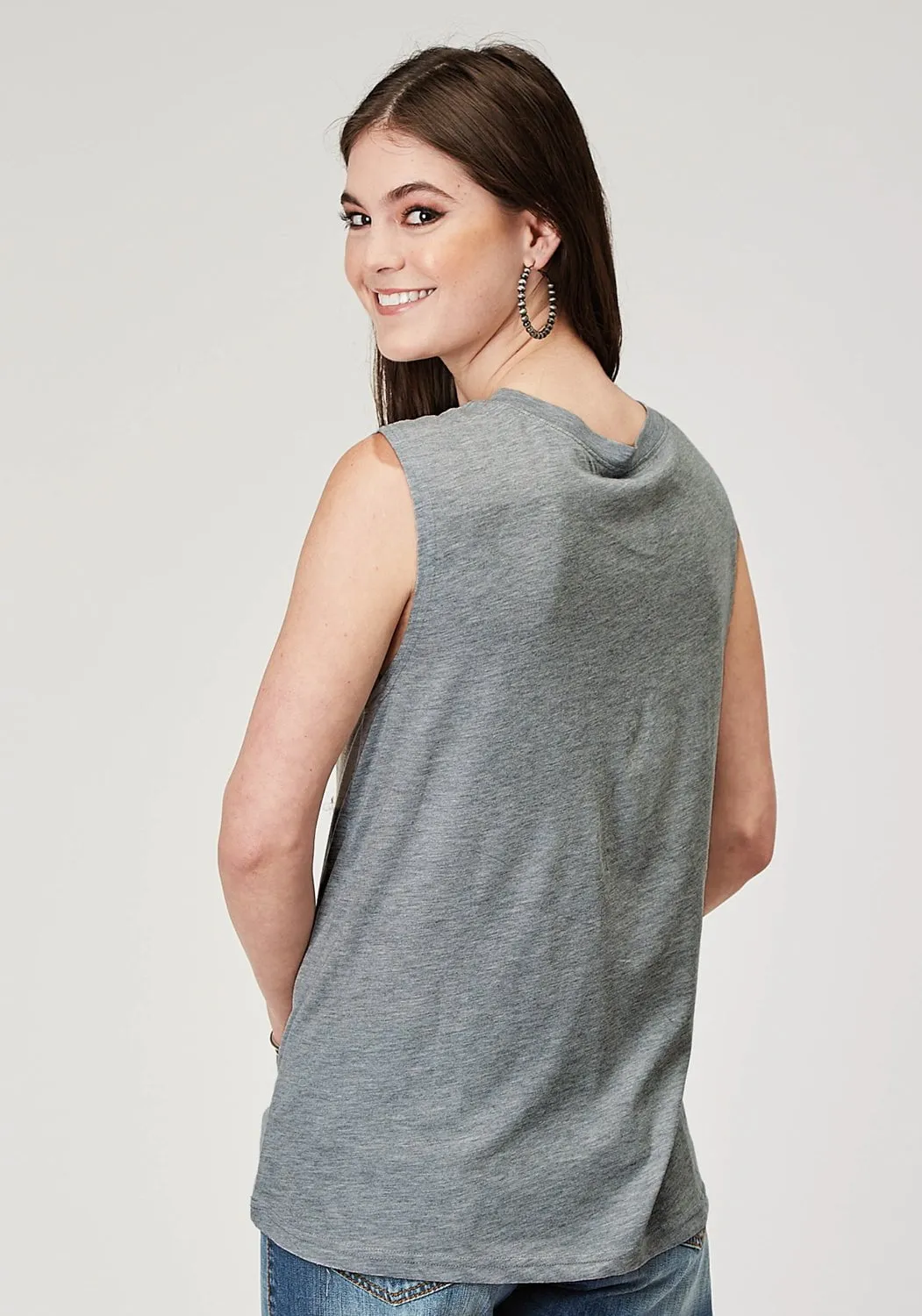Roper Womens Never Desert You Cactus Grey Poly/Cotton S/L Tank Top Comfortable Look