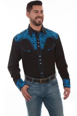 Trendy patterns Scully Mens Floral Tooled Embroidery Royal Poly/Rayon L/S Shirt Fall Fashion On-The-Go Style Scully Mens Floral Tooled Embroidery Royal Poly/Rayon L/S Shirt