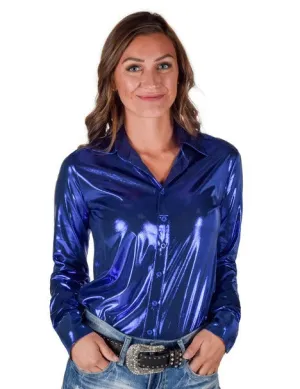 Trendy Picks Cowgirl Tuff Womens Shiny Metallic Blue Polyester L/S Shirt Cowgirl Tuff Womens Shiny Metallic Blue Polyester L/S Shirt City Exploration