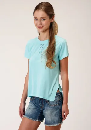 Trendy Picks Roper Womens Light Turquoise Poly/Rayon Grommets S/S T-Shirt Active Lifestyle Roper Womens Light Turquoise Poly/Rayon Grommets S/S T-Shirt