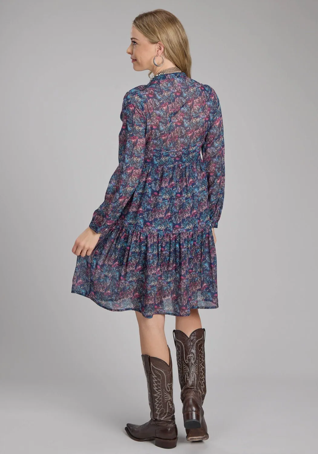 Universal Favorite Roper Womens Gem Floral Multi-Color 100% Polyester L/S Dress