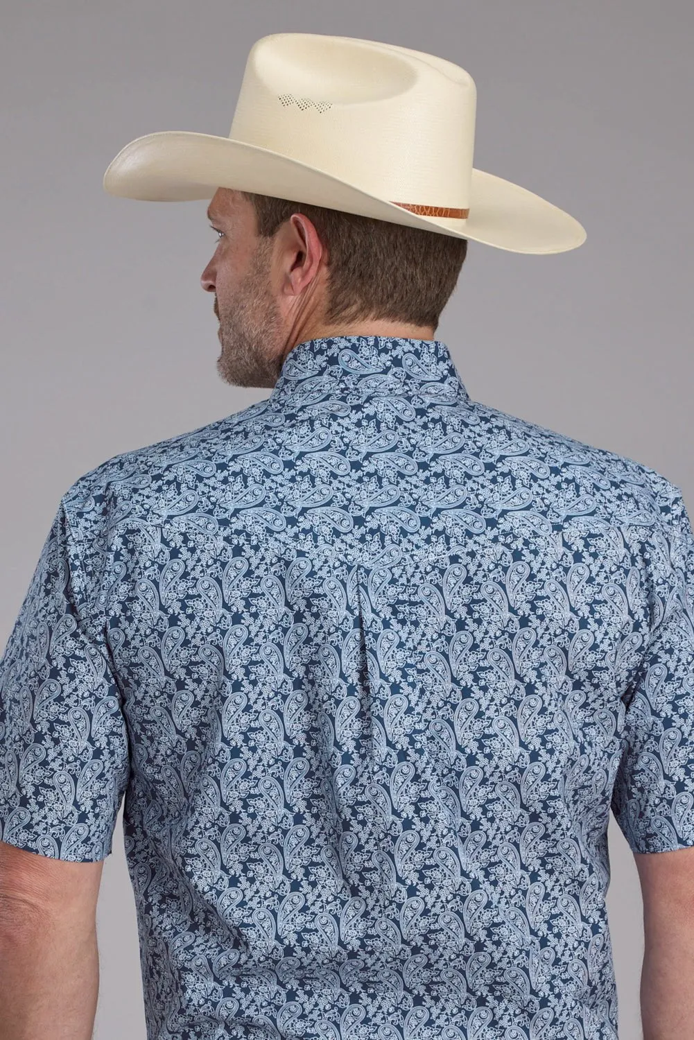 Roper Mens 2379 Prairie Paisley Blue 100% Cotton Btn S/S Shirt Durable Button Closures Embroidered Logo