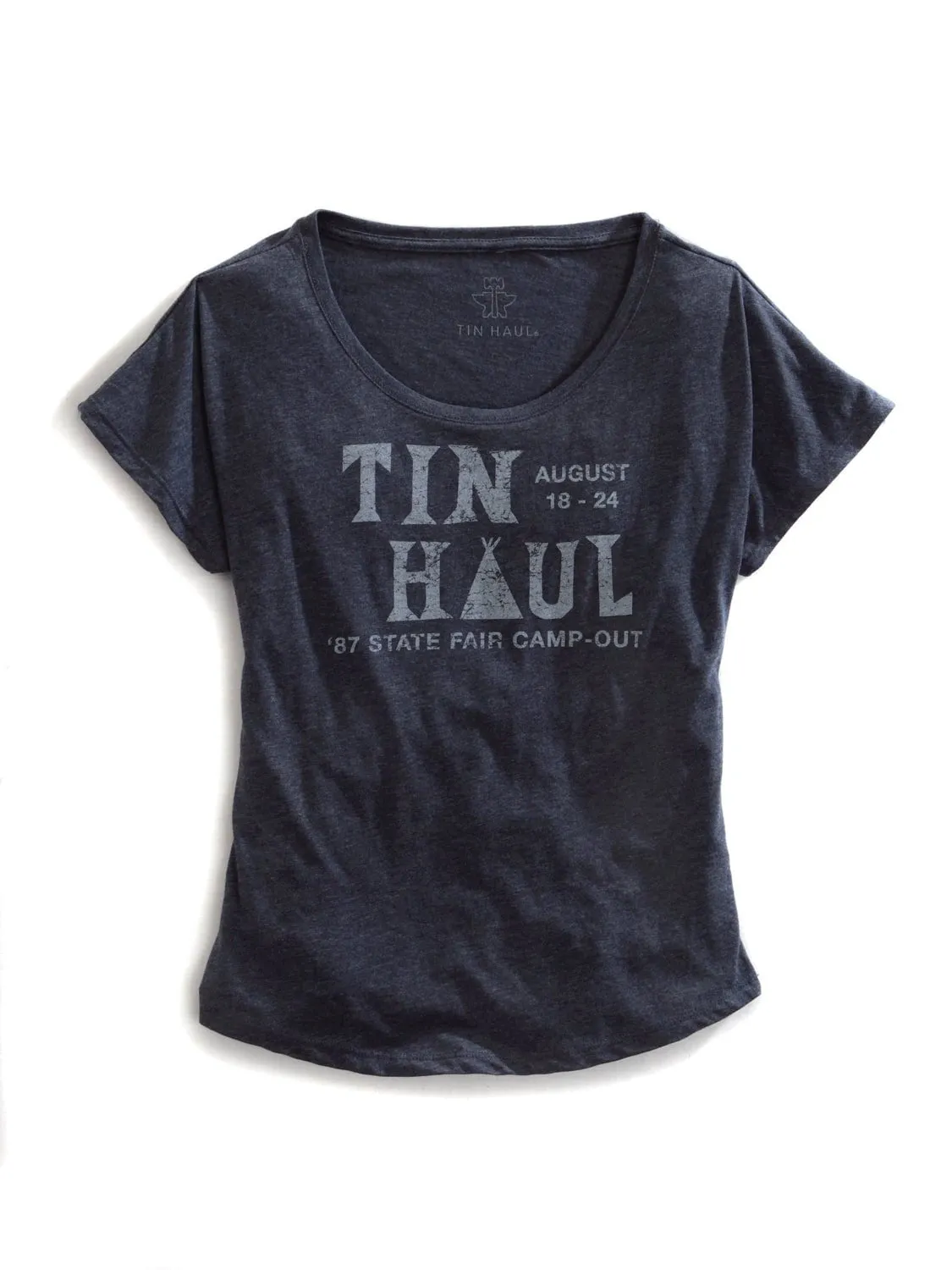 Weekend Vibes Tin Haul Womens State Fair Camp Out Navy 100% Cotton S/S T-Shirt