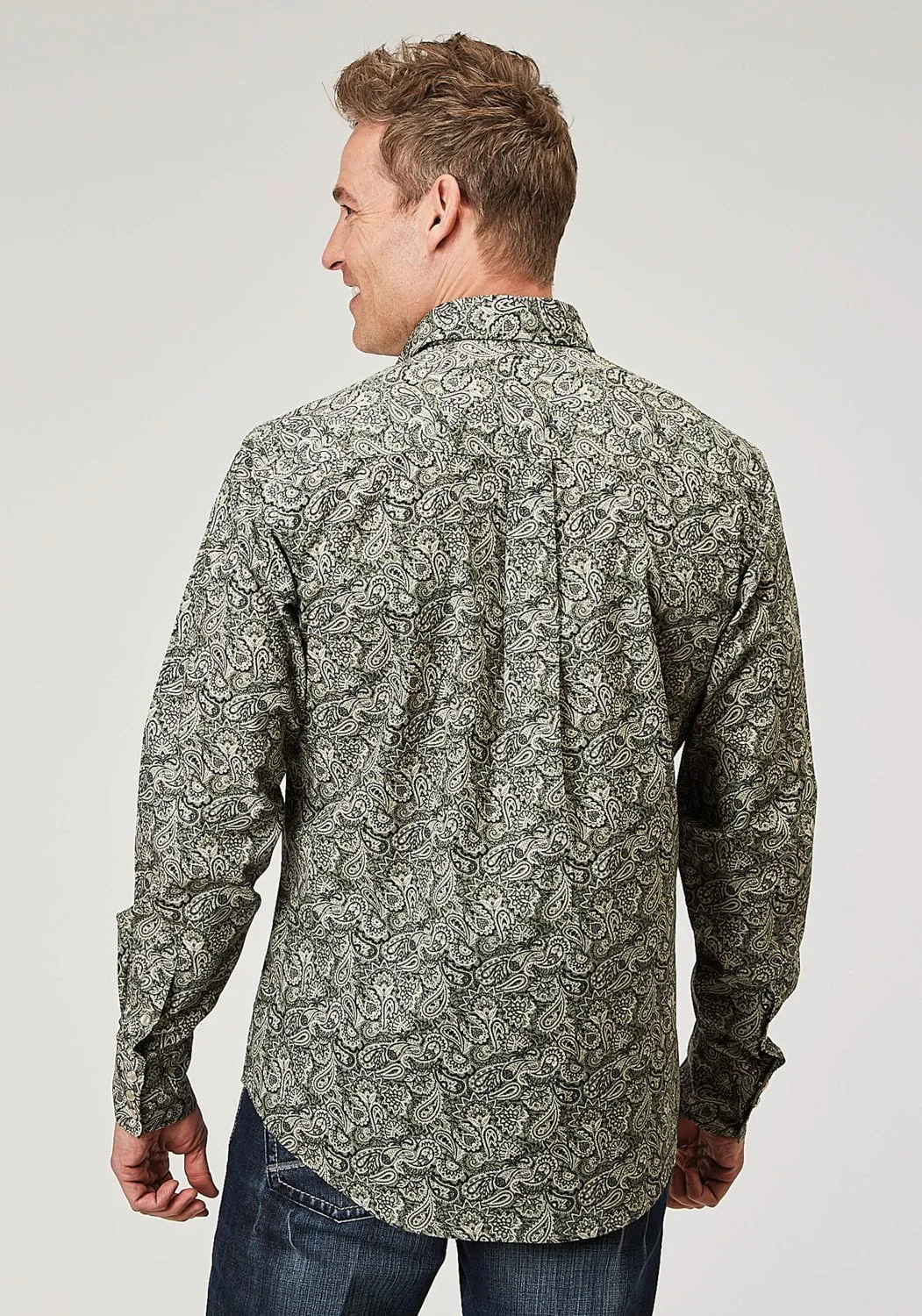Roper Mens 1901 Estampa Paisley Green 100% Cotton L/S Shirt Cooling Core Technology