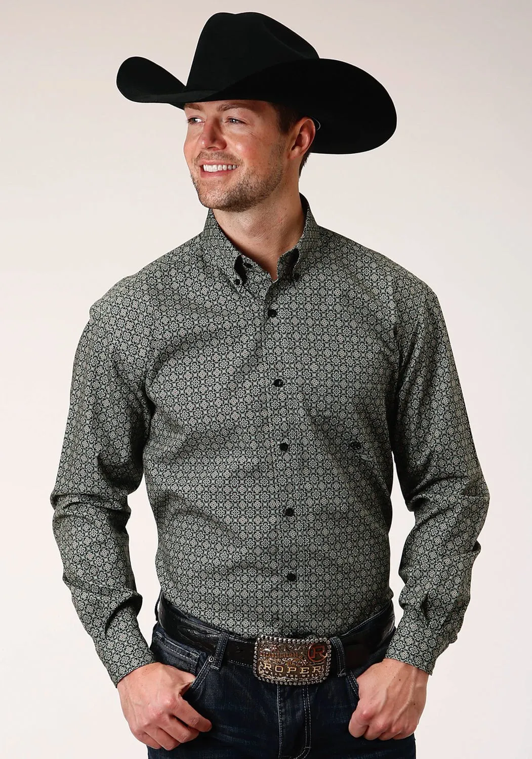 Stylish Element Roper Mens Green 100% Cotton Forest Foulard BD L/S 1 Pkt Shirt