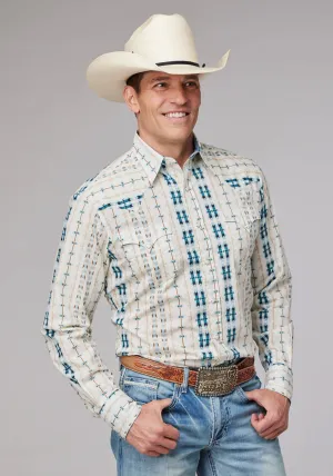 Trendy Trends Roper Mens Vertical Aztec Stripe White 100% Cotton L/S Shirt Local Favorite Roper Mens Vertical Aztec Stripe White 100% Cotton L/S Shirt