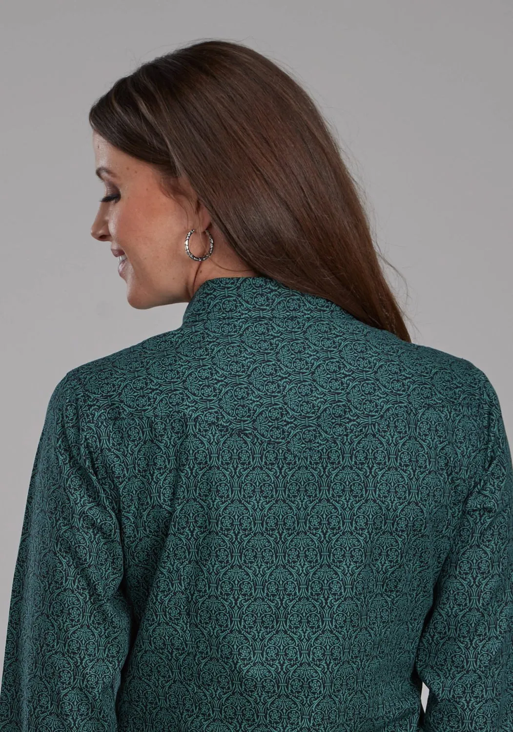 Embellished Neckline Roper Womens 2152 Vintage Paisley Green 100% Cotton L/S Shirt