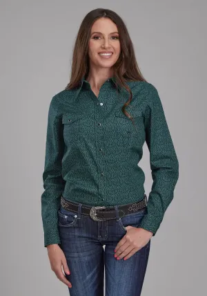 Trendy Wear Roper Womens 2152 Vintage Paisley Green 100% Cotton L/S Shirt Layered Hemline Compact Fold Design Roper Womens 2152 Vintage Paisley Green 100% Cotton L/S Shirt
