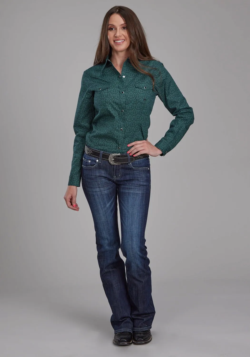 Simple Style Roper Womens 2152 Vintage Paisley Green 100% Cotton L/S Shirt