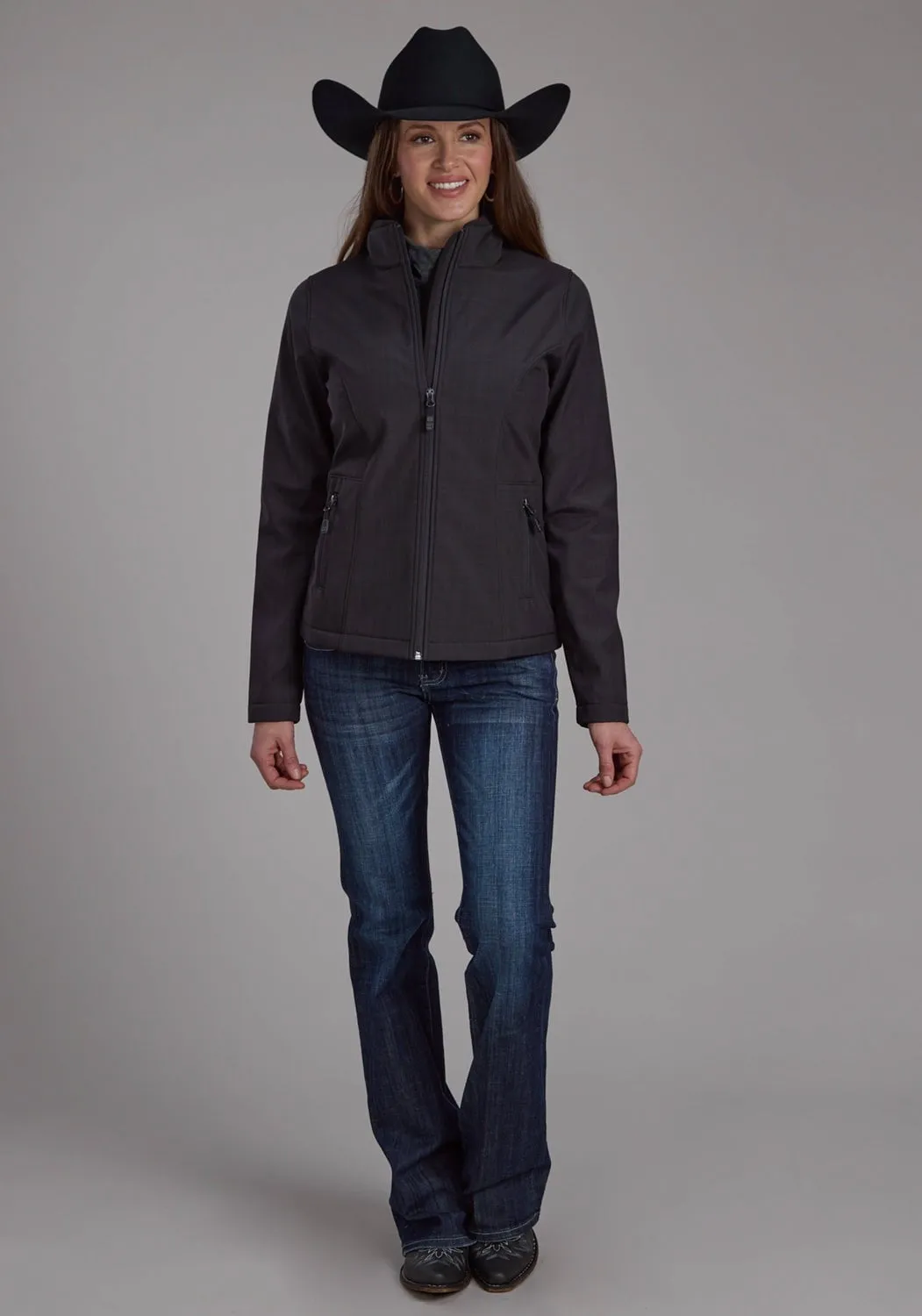 Fresh Attire Perfect Fit Design Roper Womens Bonded Fleece Heather Charcoal Poly/Spandex Softshell Jacket