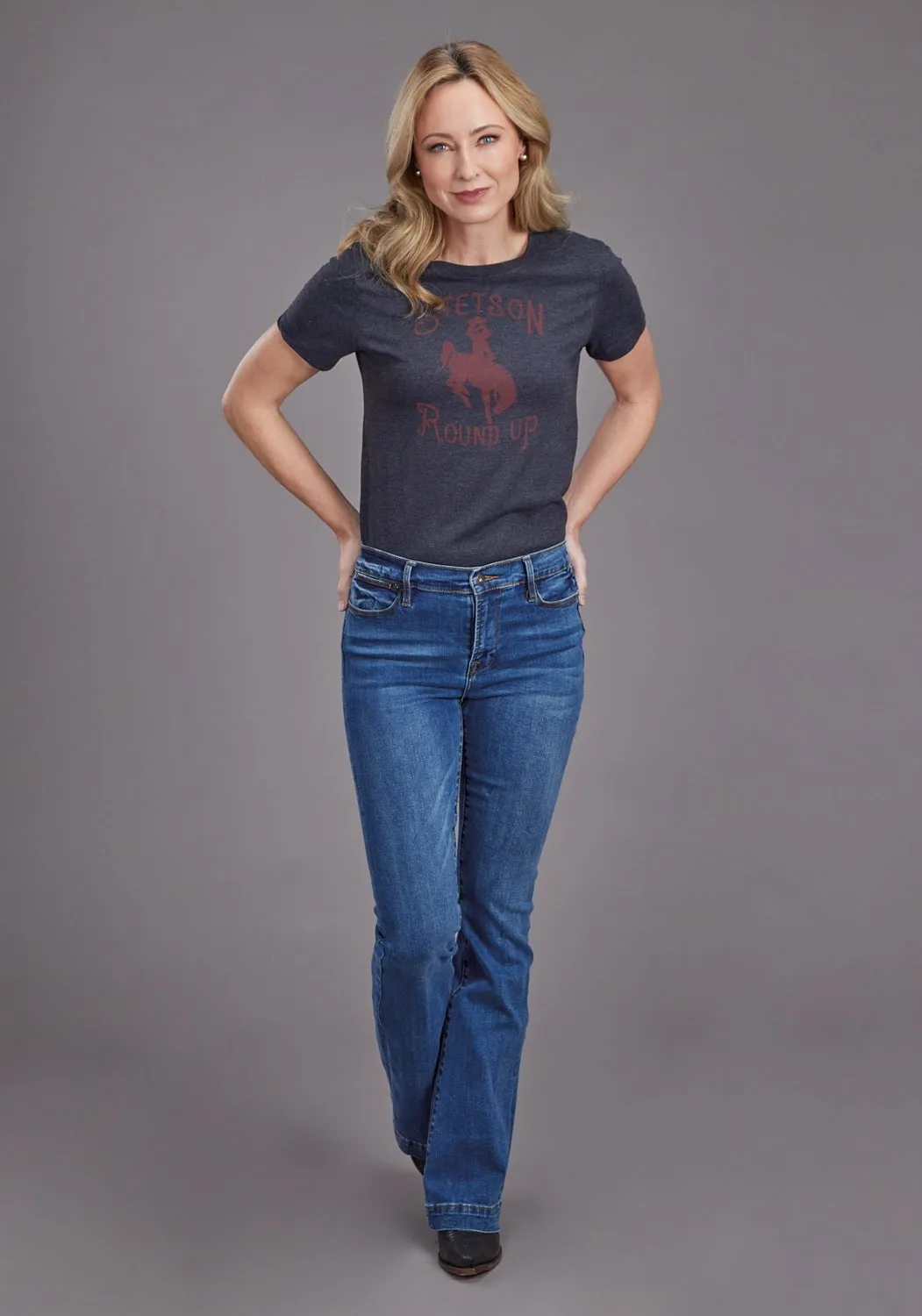 Sporty Style Stetson Womens Round Up Black Cotton Blend S/S T-Shirt