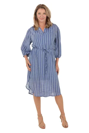 Trendy Wearables Pinstripe Belted Dress Feminine empire waist dress Pinstripe Belted Dress