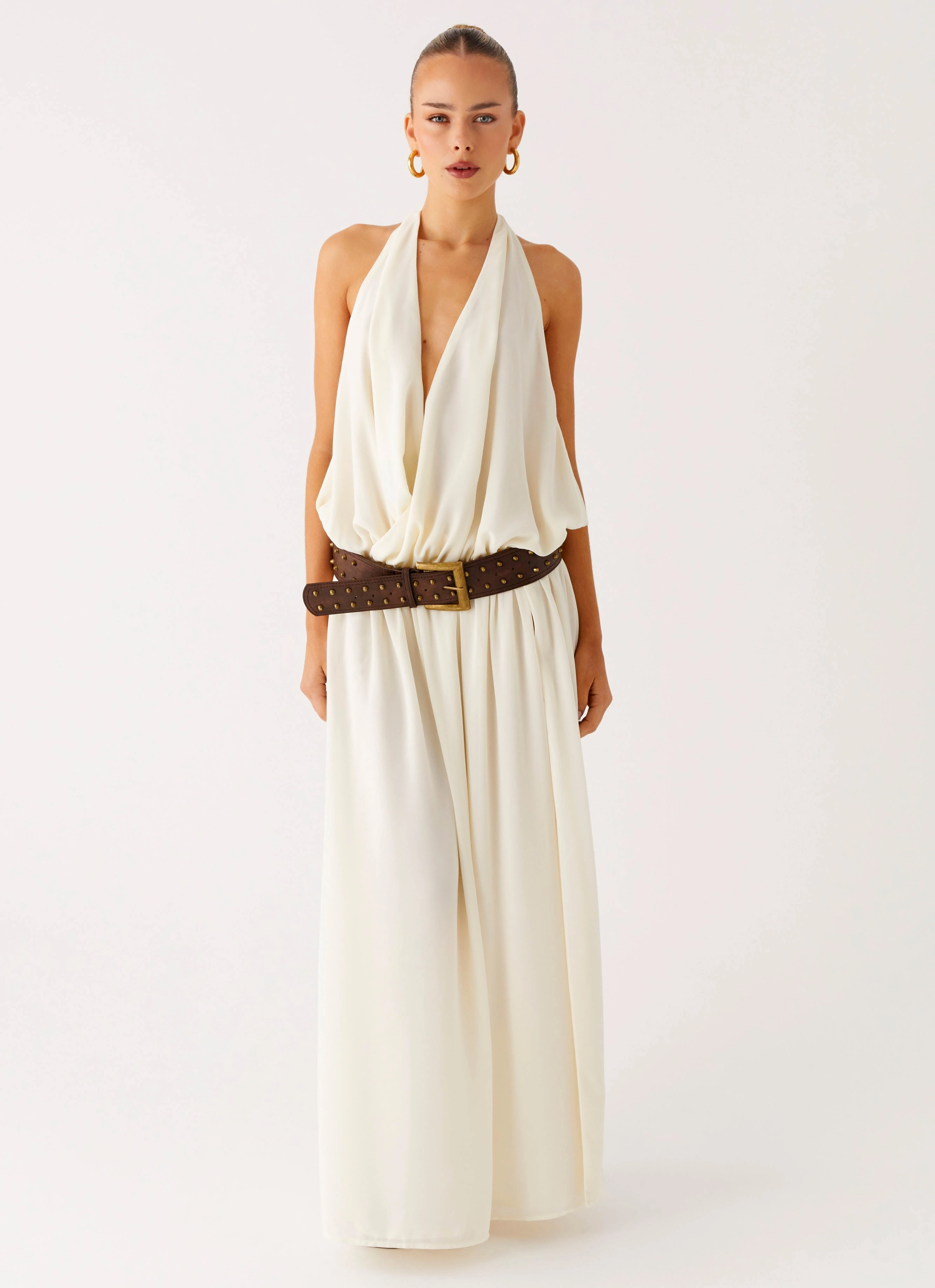 Narlah Halter Maxi Dress - Ivory FadeResistantColor Stylish Fit
