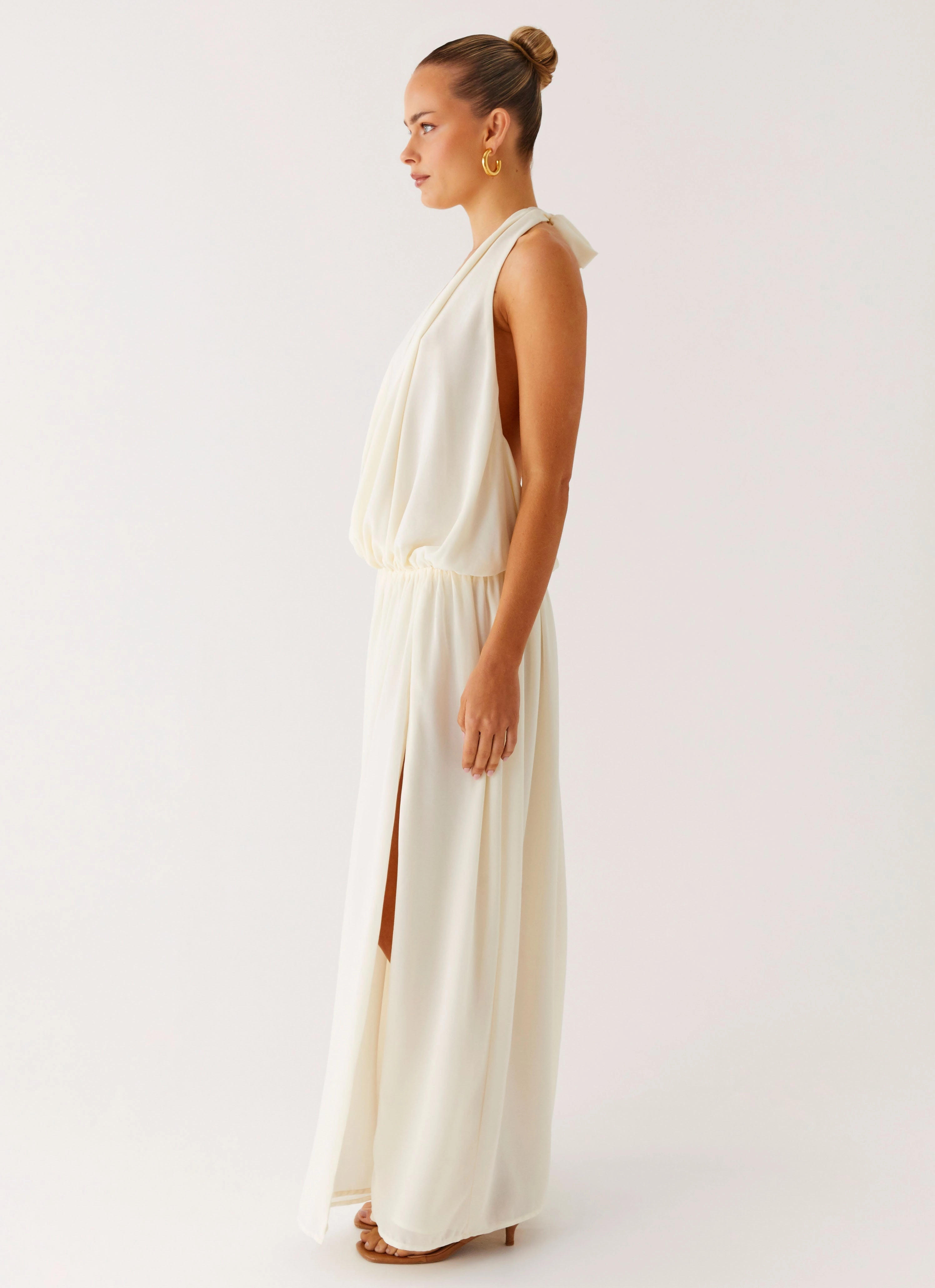 Cozy Energy Boho Mood Narlah Halter Maxi Dress - Ivory