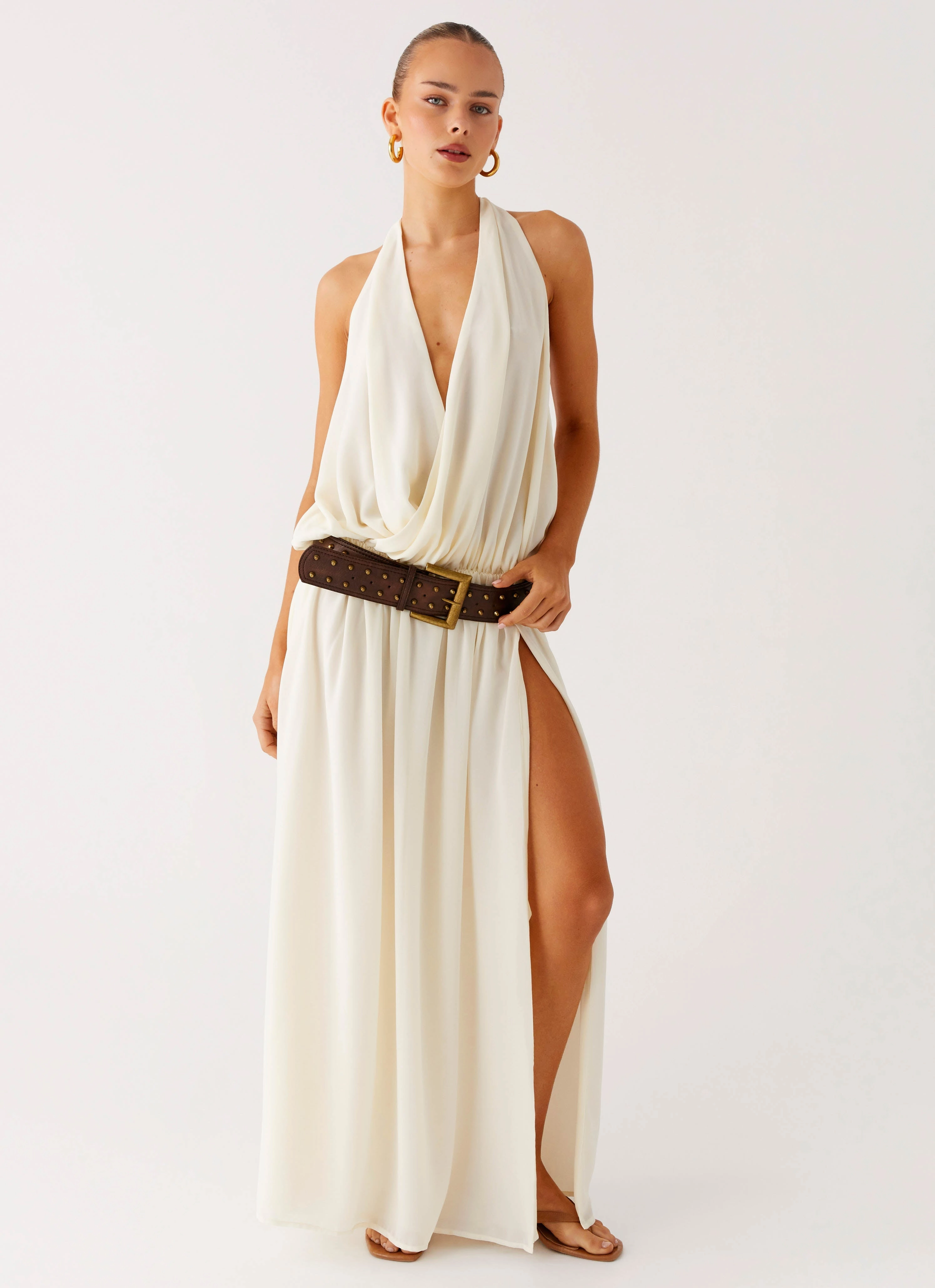 Narlah Halter Maxi Dress - Ivory Silky Shape