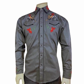 Trendy Prints Rockmount Mens Vintage Bronc Western Grey 100% Cotton L/S Shirt Corporate Event Breathable Cotton Rockmount Mens Vintage Bronc Western Grey 100% Cotton L/S Shirt