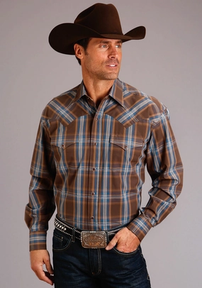 Trendy Prints Stetson Mens 1192 Lake Plaid Brown/Blue 100% Cotton L/S Shirt Trend-Driven Outerwear Companion Stetson Mens 1192 Lake Plaid Brown/Blue 100% Cotton L/S Shirt