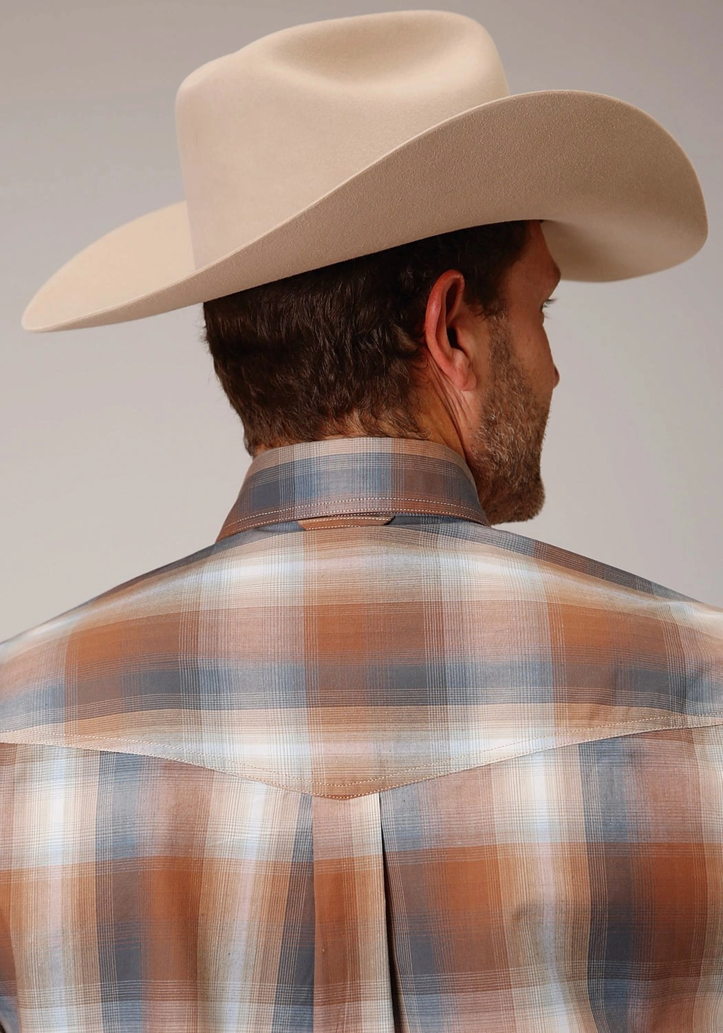 Roper Mens Copper Ombre Plaid Rust 100% Cotton L/S Shirt Versatile Design Oversized style