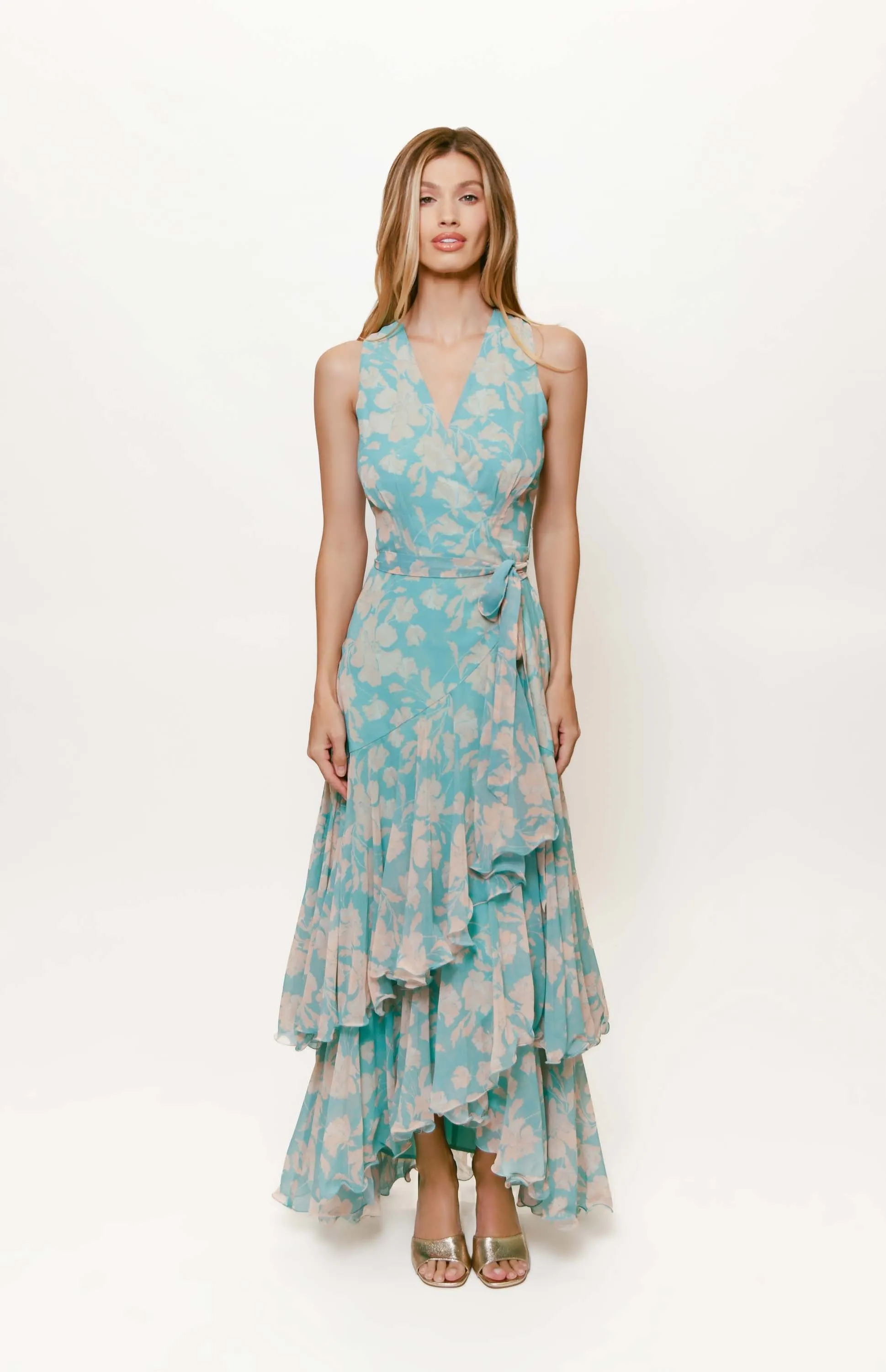 Trinity Wrap Dress in Teal Vintage Vining Floral Timeless Comfort Wear Sophisticated Elegance