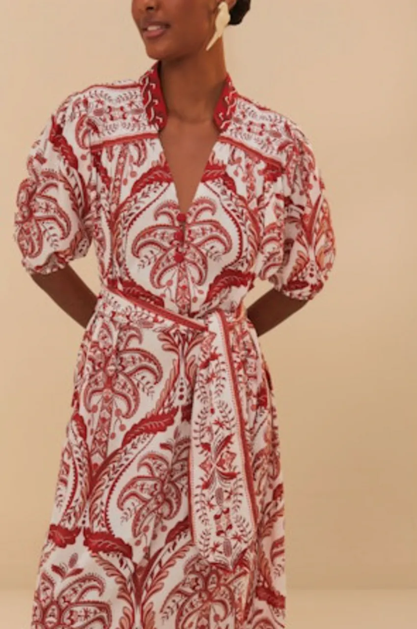 Cozy Mood Tropical Cameo Maxi Dress in Off-White/Red