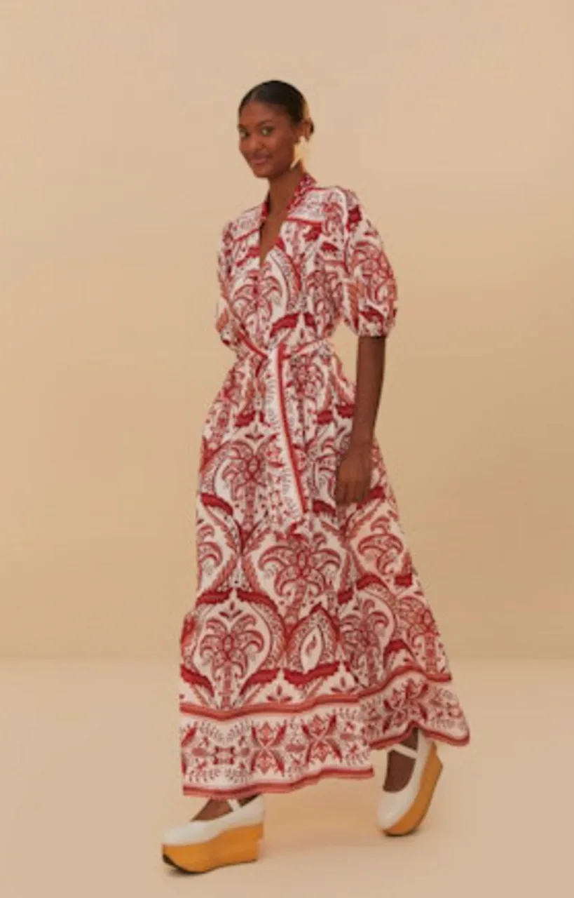 Tropical Cameo Maxi Dress in Off-White/Red Warm Pink