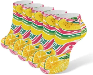Tropical Fruits Waves 5 Pairs Unisex Activewear Ankle Socks Lightweight Low Cut And No Show Socks