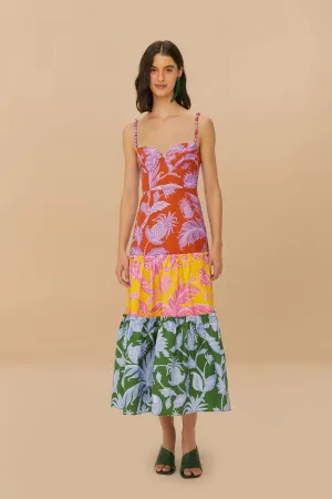 Tropical Swing Sleeveless Midi Dress in Mixed Retro Flair Feminine Movement Tropical Swing Sleeveless Midi Dress in Mixed