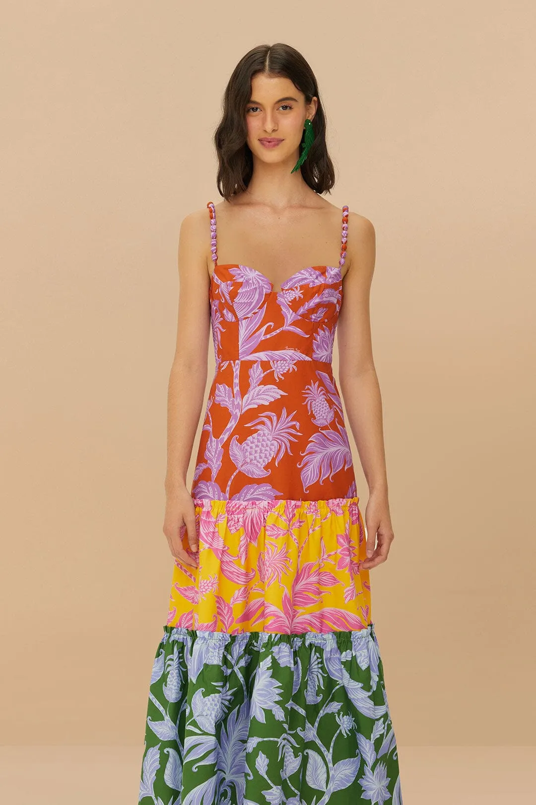 Tropical Swing Sleeveless Midi Dress in Mixed Flowing Fit Soft Feel