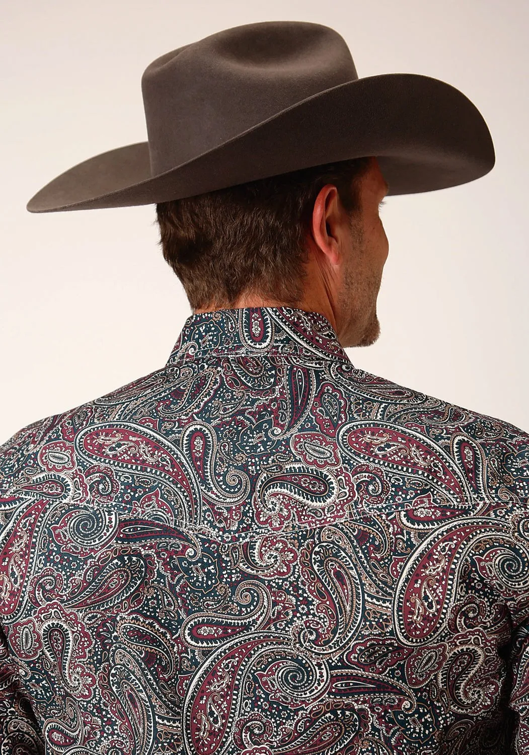 Hidden Button Placket Sustainable Dye Process Roper Mens Old Time Paisley Multi-Color 100% Cotton L/S Shirt