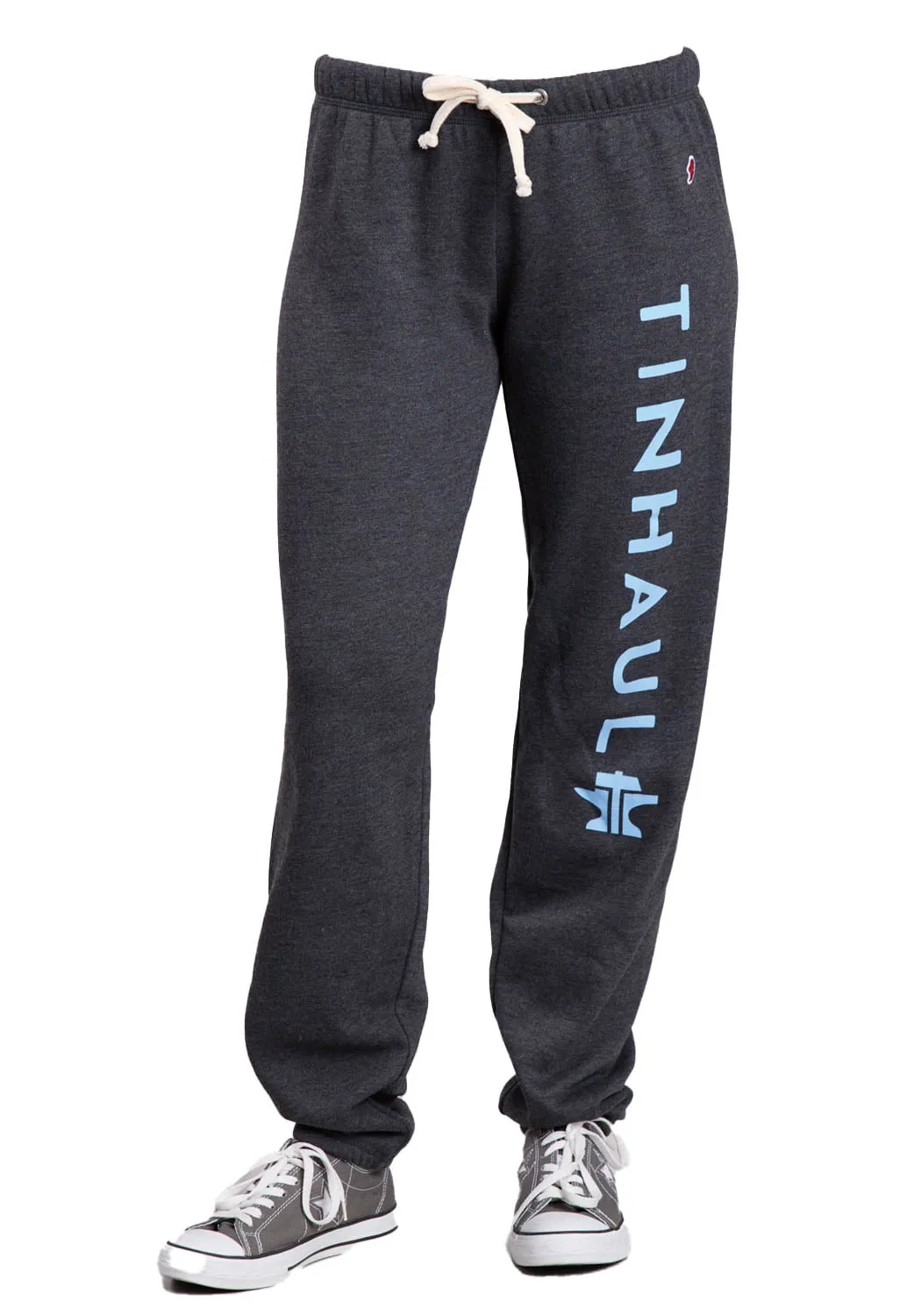 Tin Haul Womens Logo Down Leg Black Cotton Blend Sweat Pants Daily Basic Beach Day Sustainable