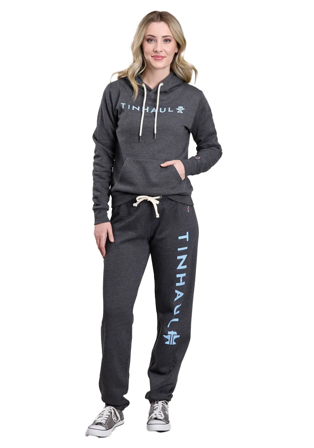 Tin Haul Womens Logo Down Leg Black Cotton Blend Sweat Pants Smooth Shape Artist Vibe Work Meeting Casual