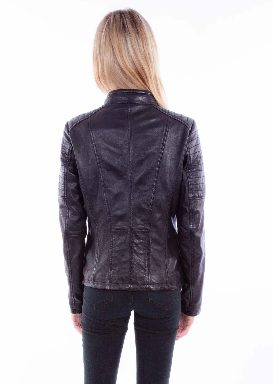 Scully Womens Zip Cafe Racer Black Lamb Leather Leather Jacket Bold Look Parent Style Loose Spring Mood
