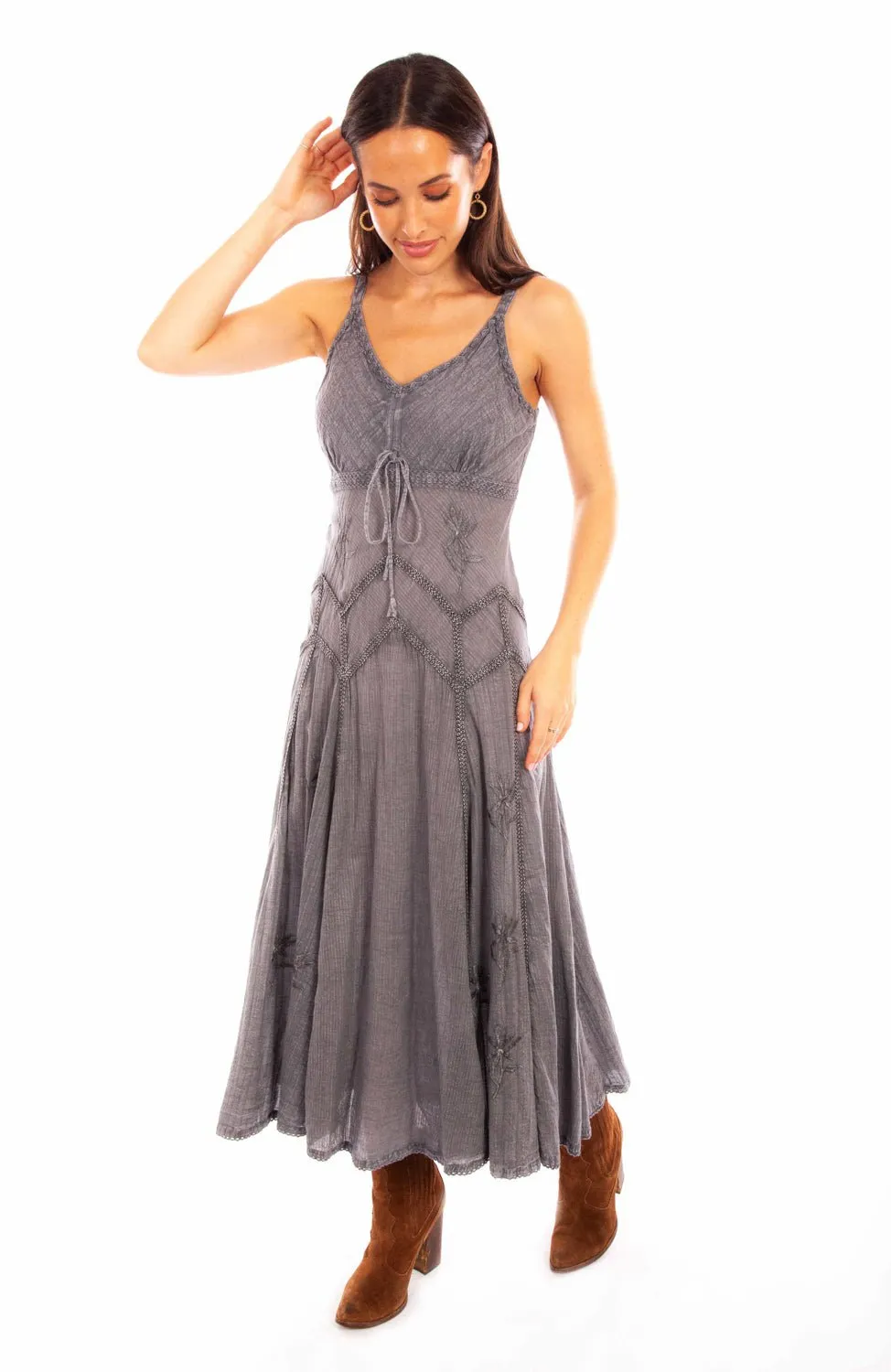 Scully Womens Grey 100% Cotton Long Multi-Fabric S/L Dress Everyday Comfort