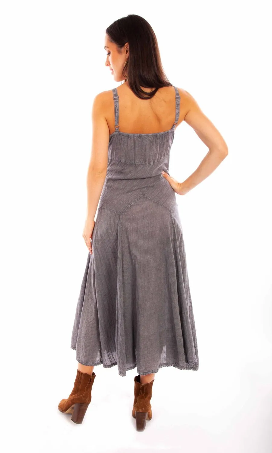 Scully Womens Grey 100% Cotton Long Multi-Fabric S/L Dress Modern Straight Leg Universal Favorite