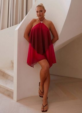 Twin Flame Mini Dress - Fuchsia Gradient Cap sleeves Casual Silhouette Smooth Tone Twin Flame Mini Dress - Fuchsia Gradient