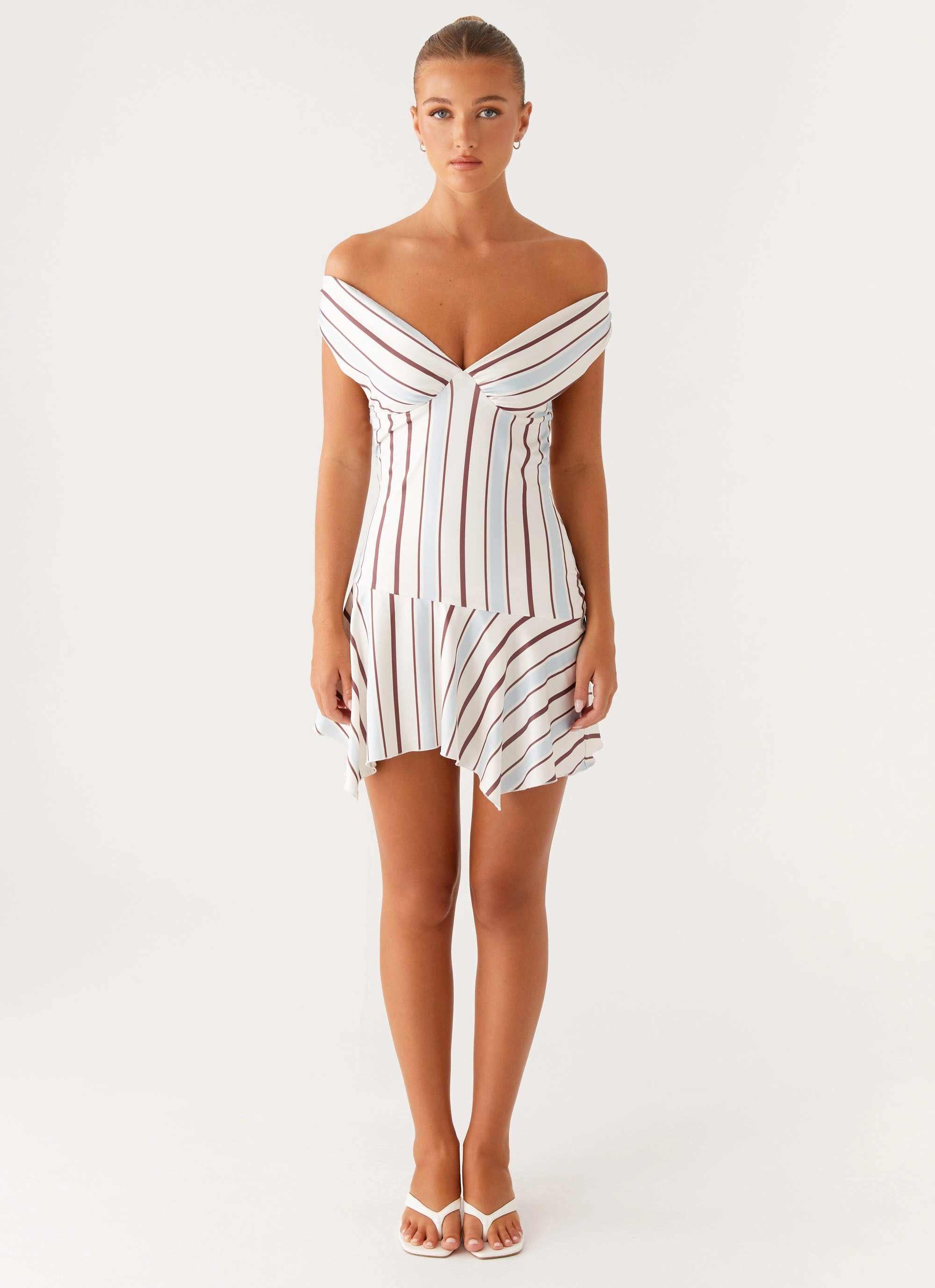 Minimal Curve Trend Smart Kirby Mini Dress - Blue Stripe