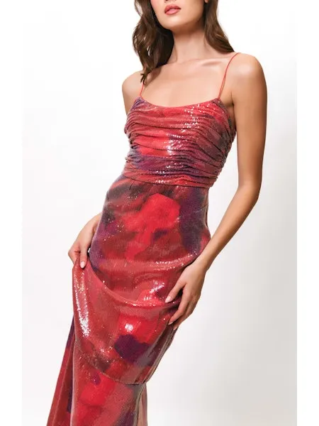 Tylia Ruched Maxi Dress in Grenadine Painters Canvas OdorControlTreatment Shirred-Detail