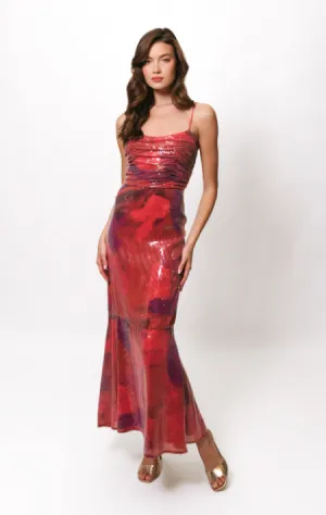 Tylia Ruched Maxi Dress in Grenadine Painters Canvas Wool Look Sophisticated Fit Luxe Comfort Tylia Ruched Maxi Dress in Grenadine Painters Canvas