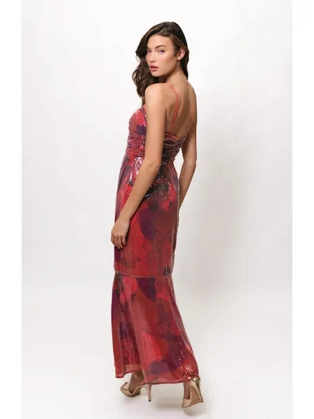 Lightweight Fit Tylia Ruched Maxi Dress in Grenadine Painters Canvas