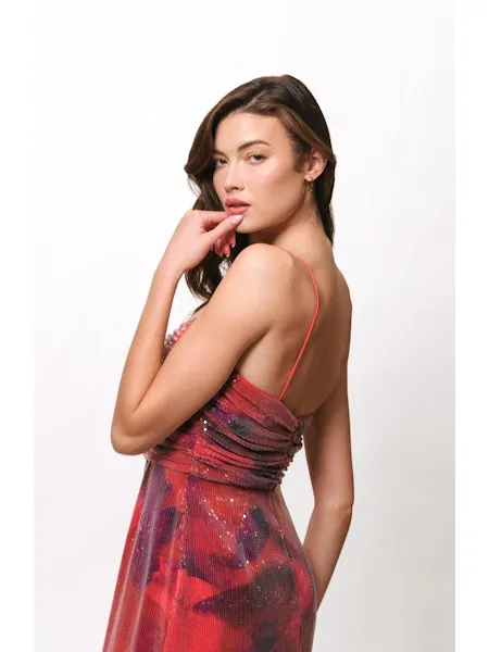 Timeless Waist Tylia Ruched Maxi Dress in Grenadine Painters Canvas
