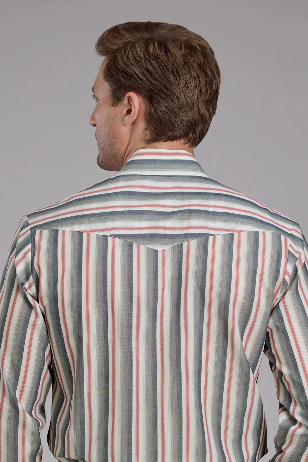 Bold Statement Tall friendly Roper Mens 2403 Ombre Stripe Navy/White Cotton Blend L/S Shirt
