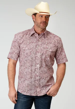 Typography Style Roper Mens Paisley Poplin Red Cotton Blend S/S Shirt Quality Material Breathable Design Roper Mens Paisley Poplin Red Cotton Blend S/S Shirt