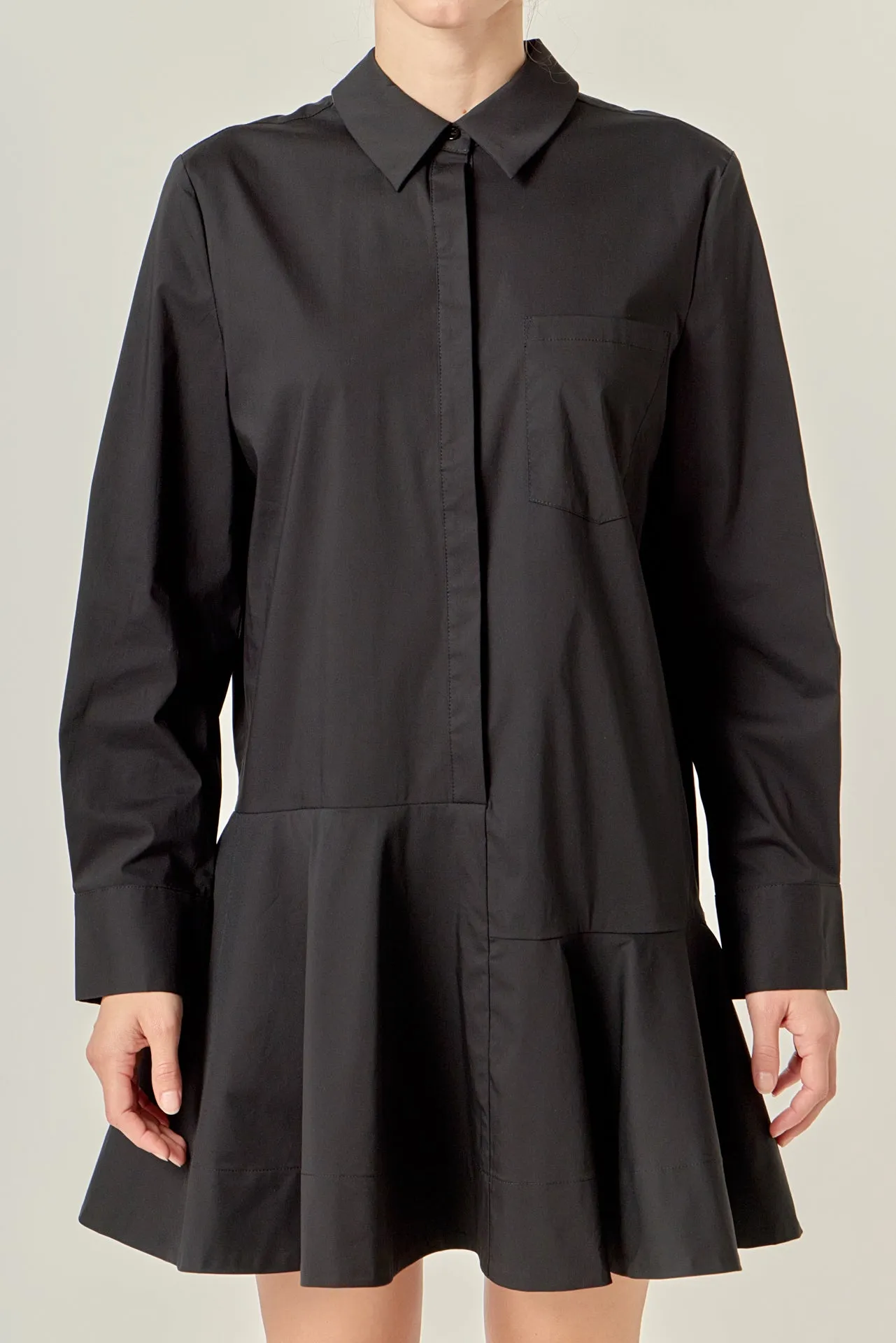 Ruched-Detail Versatile Layers COLLAR FLARE SKIRT DRESS