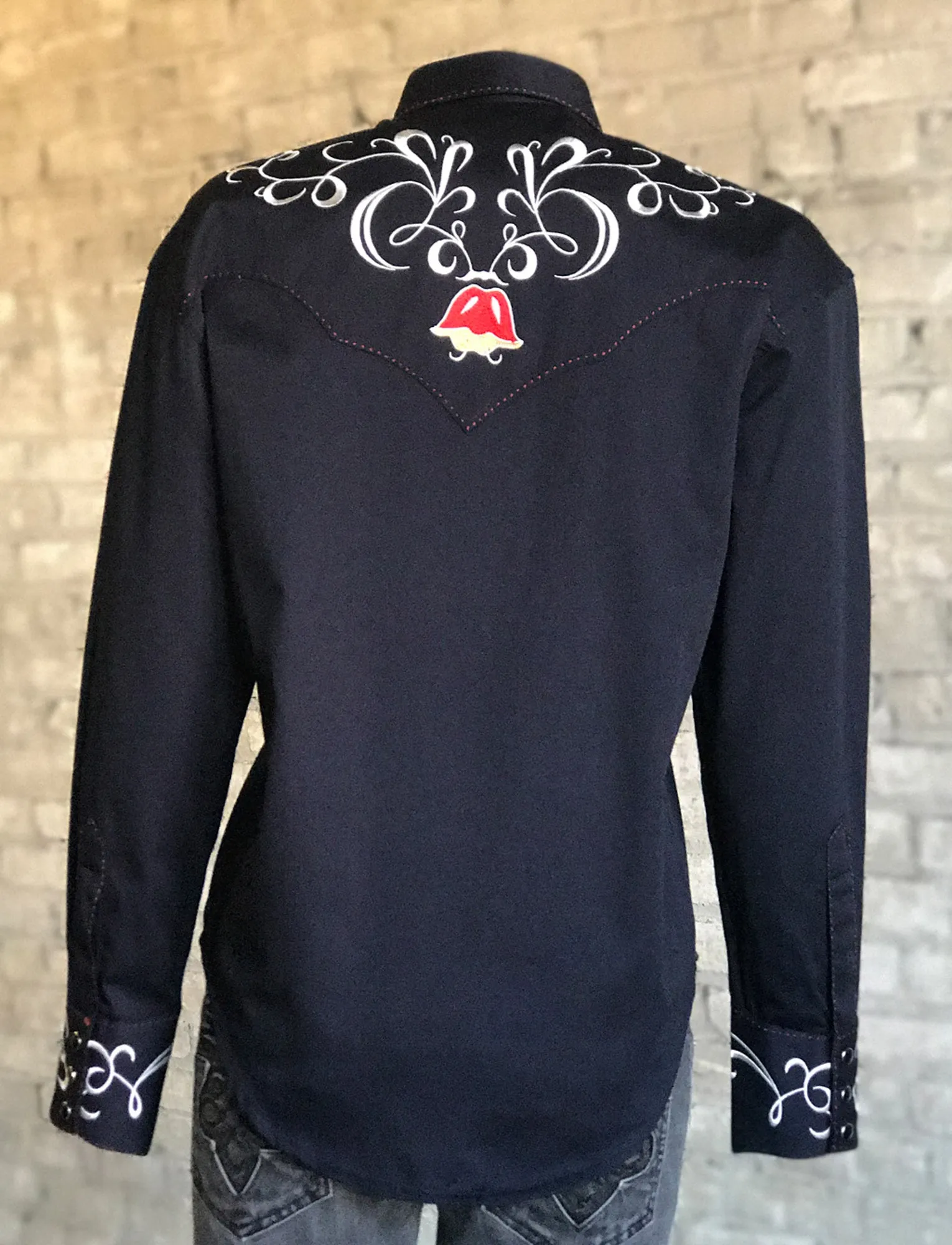 Rockmount Womens Navy 100% Cotton Art Deco Tulip Western L/S Shirt Sporty Style Lakeside Relaxation